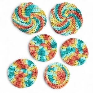 Handcrafted Crochet Spiral Tawashi and Face Round Scrubbies Set Cotton Yarn